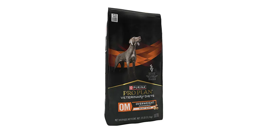 Un ejemplo de comida sana para perro es este bulto de PRO PLAN® Veterinary diets OM Overweight Management. 